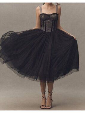 bhldn sydney corset fit-and-flare taffeta midi dress BHLDN Sweetheart Fit & Flare Bow Tie Midi Dress at MarketFair Shoppes in Princeton, NJ